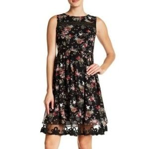 Everleigh black romantic floral lace trim dress